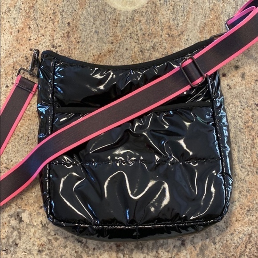 Trendy Black puffer Crossbody Bag guitar strap pocketbook handbag